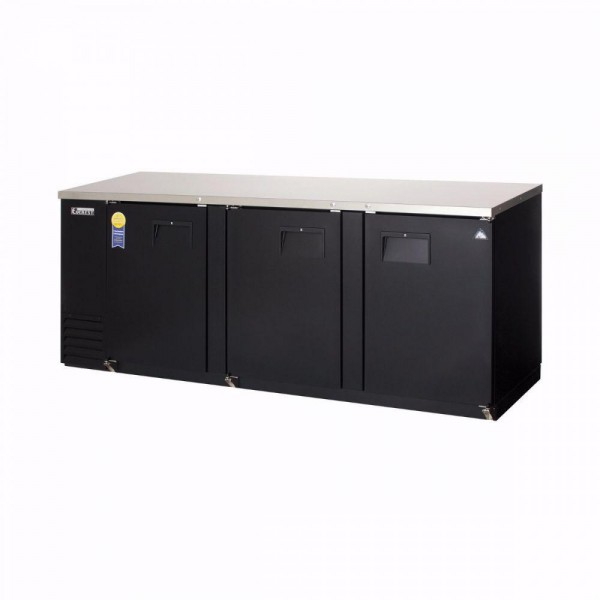 Everest EBB90-24 89-1/4 inch Black Three Section Solid Door Back Bar Cooler 